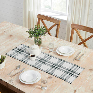 Harper Plaid Green White Runner Fringed 12x36 - The Fox Decor